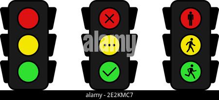 Traffic Light icons set yes, no and wait. Stand, walk and run. Eps10 Stock Vector
