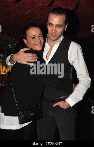 Cast member Merwan Rim (The Clown) and wife Berangere pose during a party to mark the last performance of 'Mozart l'Opera Rock' at Le Milliardaire in Paris, France on January 4, 2010. Photo by Thierry Orban/ABACAPRESS.COM Stock Photo