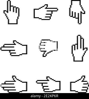 Set of pixelated hand icons on blank background. Eps10 Stock Vector