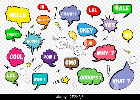 Comic Speech bubbles. Set of color speech bubbles on blank background . Vector illustration Stock Vector