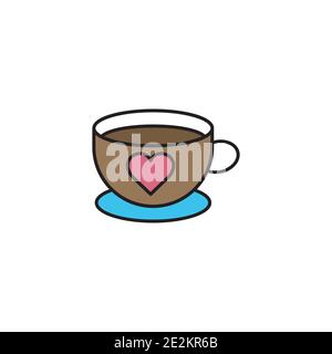 Coffee cup lineal color icon with heart. simple design editable. Design template vector Stock Vector