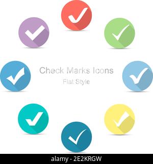 Check Marks icons in flat style. Set of check marks icons. Vector illustration Stock Vector