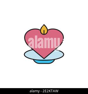 Candle lineal color icon with heart. love symbol. simple design editable. Design template vector Stock Vector