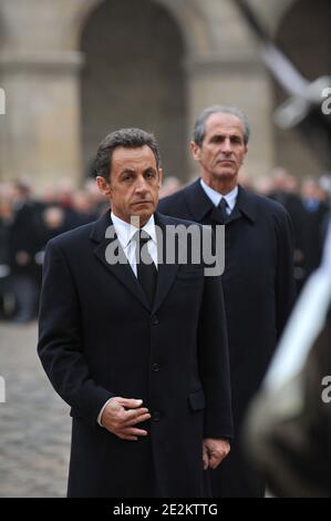 French President Nicolas Sarkozy And Hubert Falco Attending The Funeral 