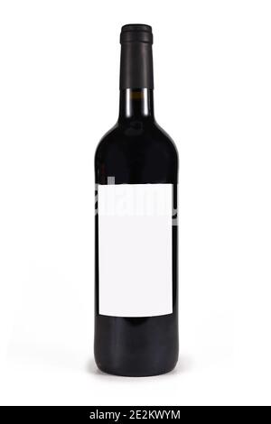 Single wine bottle with blank label isolated on white background Stock Photo