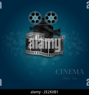 Movie time. Realistic concept. Realistic camera with cinema stripe. Eps10 Stock Vector