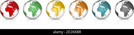 Set 3d colorfull earth globe with shadow Stock Vector
