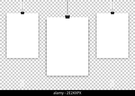 Set White paper sheet or poster hanging on isolated background Stock Vector