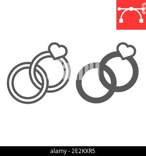 Wedding rings line and glyph icon, valentines day and love, engagement rings sign vector graphics, editable stroke linear icon, eps 10. Stock Vector