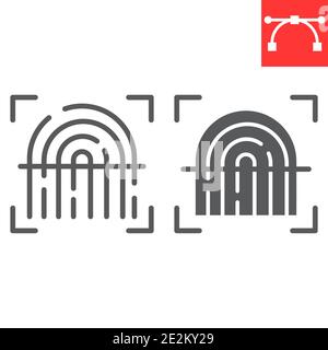 Fingerprint scan line and glyph icon, security and biometric, finger print sign vector graphics, editable stroke linear icon, eps 10. Stock Vector