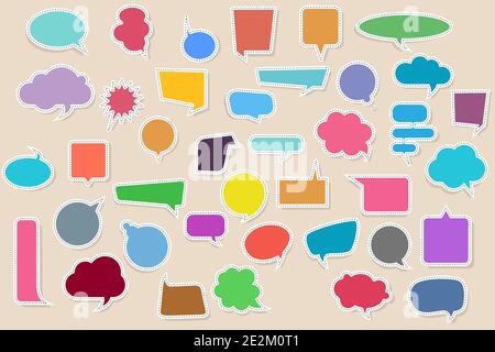 Set Blank empty colorful Stickers of Speech Bubbles with shadows. Vector illustration Stock Vector