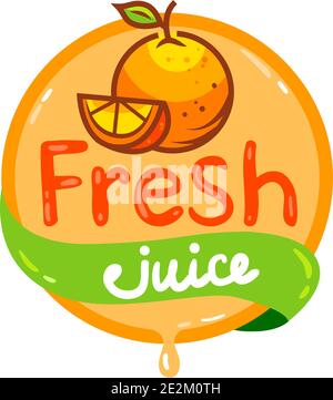 Colorful fresh orange juice emblem, vector illustration for your design. Stock Vector