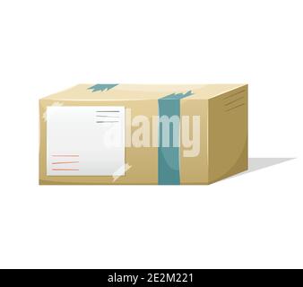 Vector illustration of a postal parcel in a box with a delivery address. Mail delivery. Stock Vector