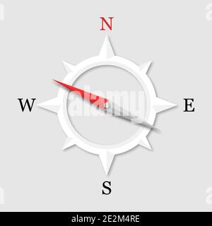 3d Arrow Compass with compass and shadow on a white background. Compass icon vector Stock Vector