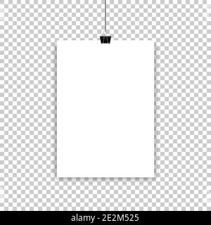 White paper sheet or poster hanging on isolated background Stock Vector
