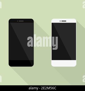 Set of Realistic mobile phone collection in new style. White and black smartphone with shadow Stock Vector