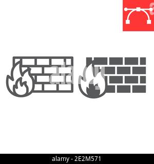 Firewall line and glyph icon, security and protection, flame sign vector graphics, editable stroke linear icon, eps 10. Stock Vector