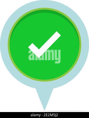 Check mark with map pointer on blank background Stock Vector