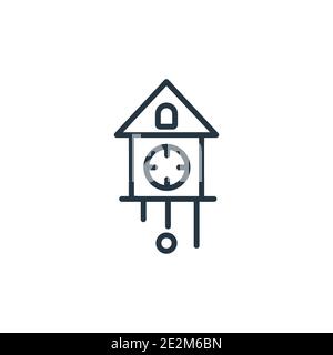 Cuckoo clock outline vector icon. Thin line black cuckoo clock icon, flat vector simple element illustration from editable furniture & household conce Stock Vector