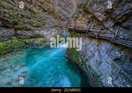 Track in the Vintgar Gorge near Bled, Triglav National Park, Slovenia, Europe Stock Photo