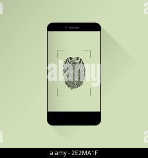 Smartphone with fingerprint scanner icon isolated, minimal design. Vector illustration Stock Vector