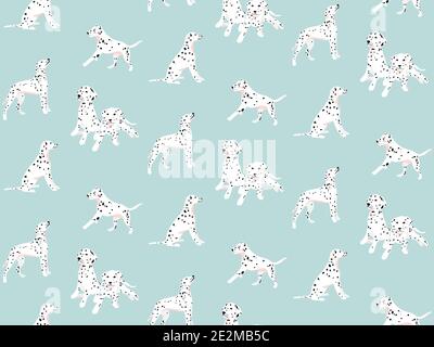 Dalmatian seamless pattern, spotted white black dogs blue seamless nursery print, kids background vector Stock Vector