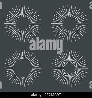 Set Linear sun rays painted in vintage style Stock Vector