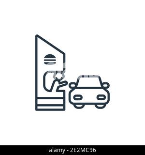 Drive through outline vector icon. Thin line black drive through icon, flat vector simple element illustration from editable food concept isolated str Stock Vector
