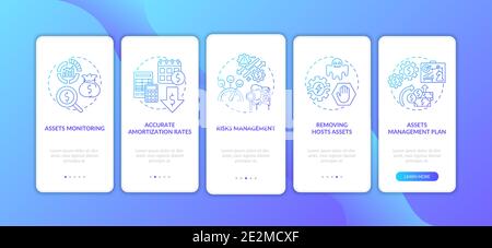 Investment management benefits onboarding mobile app page screen with concepts Stock Vector