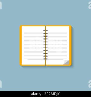 Notebook. Flat design. Notebook on blue background. Open notepad. Vector icon Stock Vector