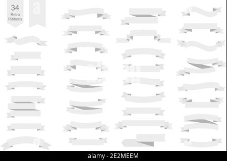 Set of 34 Ribbons in flat style. Vector white banner Ribbons isolated on white background. EPS10 Stock Vector