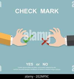 Hands holding a check mark, Yes or No, Flat style, Vector illustration Stock Vector