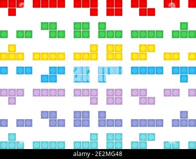 Game Tetris pixel bricks. Colorfull seamless pattern game background Stock Vector