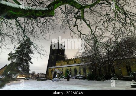 St Mary's Church in Swillington under a blanket of snow Stock Photo