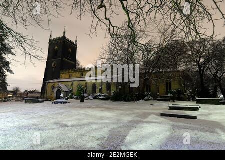 St Mary's Church in Swillington under a blanket of snow Stock Photo