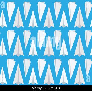 Seamless pattern of flat paper airplanes on blue background. Letters and mail. Transportation of correspondence by air. Vector texture for wallpapers, Stock Vector