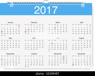 Loose-leaf calendar for 2017 with pointers holidays. Vector illustration Stock Vector