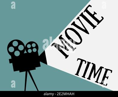 Movie time. Camera icon with text Movie Time. Flat style. Eps10 Stock Vector