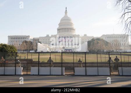 Washington, United States. 13th Jan, 2021. U.S. soldiers and airmen with the National Guard provide security at the Capitol following the insurrection by Pro-Trump rioters January 13, 2021 in Washington, DCMore than 10,000 national guard troops have been deployed to provide security for the 59th Presidential Inauguration. Credit: Planetpix/Alamy Live News Stock Photo