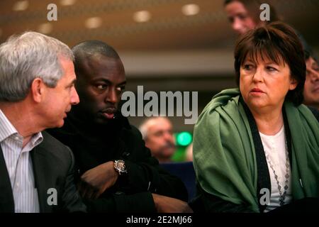 President of the General Council of Seine-Saint-Denis Claude Bartolone, Ali Soumare and the first secretary of the Socialist Party (PS), Martine Aubry attend a national gathering of the secretaries of section of the Socialist Party at the Mutualite in Paris, France, on January 31, 2010. Photo by Jean-Luc Luyssen/ABACAPRESS.COM Stock Photo