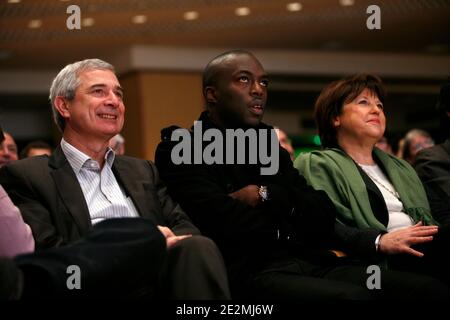 President of the General Council of Seine-Saint-Denis Claude Bartolone, Ali Soumare and the first secretary of the Socialist Party (PS), Martine Aubry attend a national gathering of the secretaries of section of the Socialist Party at the Mutualite in Paris, France, on January 31, 2010. Photo by Jean-Luc Luyssen/ABACAPRESS.COM Stock Photo