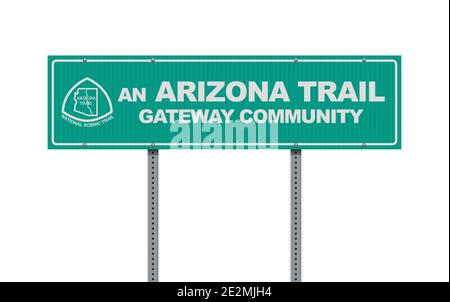 Vector illustration of the Arizona Trail Gateway Community green road sign on metallic posts Stock Vector