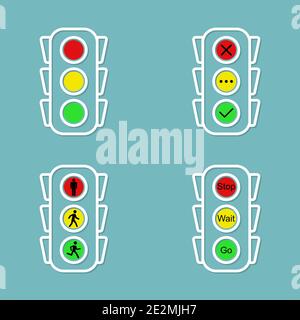 Traffic Light icons set yes, no and wait. Stand, walk and run. Eps10 Stock Vector