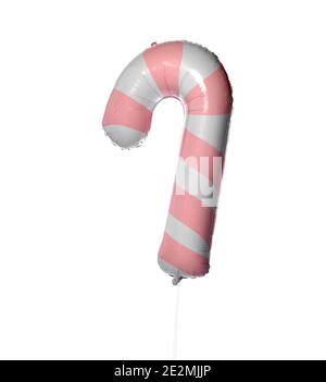 Christmas candy cane balloons isolated on white background. Realistic glossy metallic pink color single ballon Stock Photo