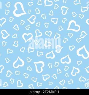 Seamless pattern with white hearts on a blue background. Vector graphics. Suitable for the background of postcards, posters, printing on fabrics, cove Stock Vector