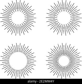 Set Linear sun rays painted in vintage style Stock Vector