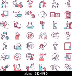 Child abuse and neglect RGB color icons set Stock Vector