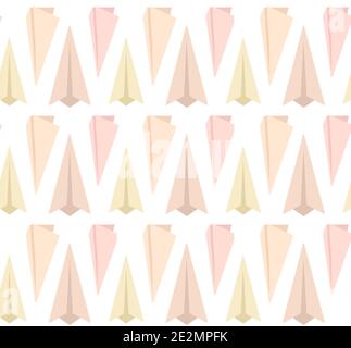 Seamless pattern of flat paper airplanes on white background in row. Transportation of correspondence and letters by air. Vector texture for wallpaper Stock Vector