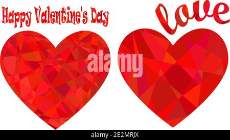 Set of romantic Valentin day cards with heart and lettering in low poly style Stock Vector