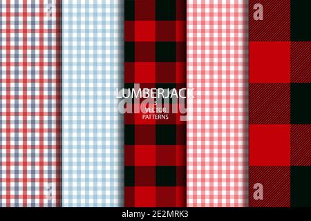 Set of 5 Lumberjack plaid pattern vector. Eps10 Stock Vector